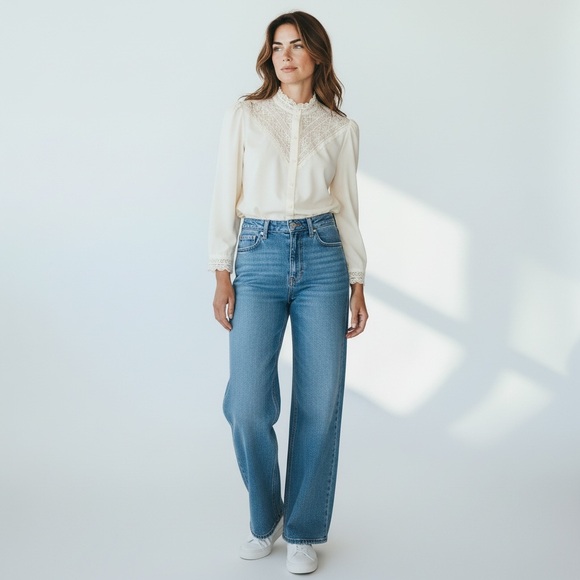 vintage 70s off white lace victoria inspired pearl button mock neck blouse . - Picture 5 of 13